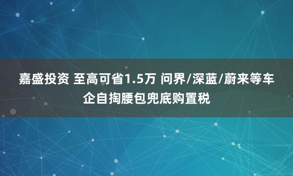 嘉盛投资 至高可省1.5万 问界/深蓝/蔚来等车企自掏腰包兜底购置税